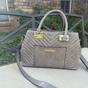 Steve Madden Beige Quilted Satchel with Gold Accents